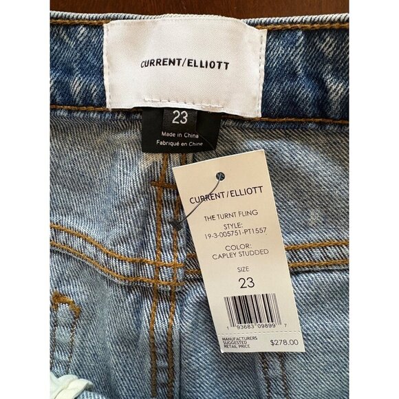 Current/Elliott NWT The Turnt Fling Studded Cuff Straight Crop Jeans Size 23 - Picture 5 of 13